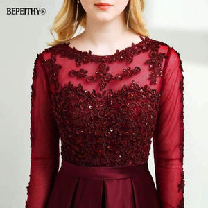 Planet Gates Long Sleeves Burgundry Long Evening Dresses 2018 Floor Length Vintage Lace Top Cheap Prom Dresses