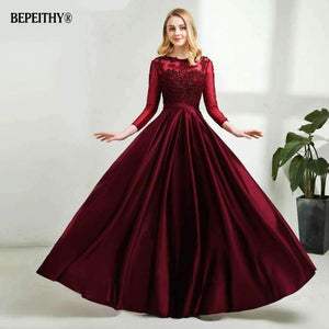 Planet Gates Long Sleeves Burgundry Long Evening Dresses 2018 Floor Length Vintage Lace Top Cheap Prom Dresses