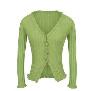 Planet Gates Longsleeve Green / M Knitted Short Ruffles Sleeve Shirt Crop Top Unif Sexy Street Wear White Femme Short Sleeve funny T Shirt Summer