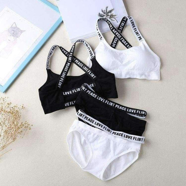 Planet Gates Lounge Underwear Comfortable Wireless Lingerie Bra Set Black and White Cotton Bras Sets