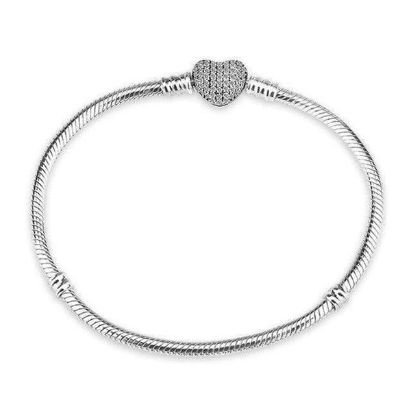 Planet Gates Love Heart / 15cm 925 Sterling Silver Bracelet Bead Charm Heart Snowflake Rose Snake Chain Basic Bracelets Pan Women DIY Jewelry