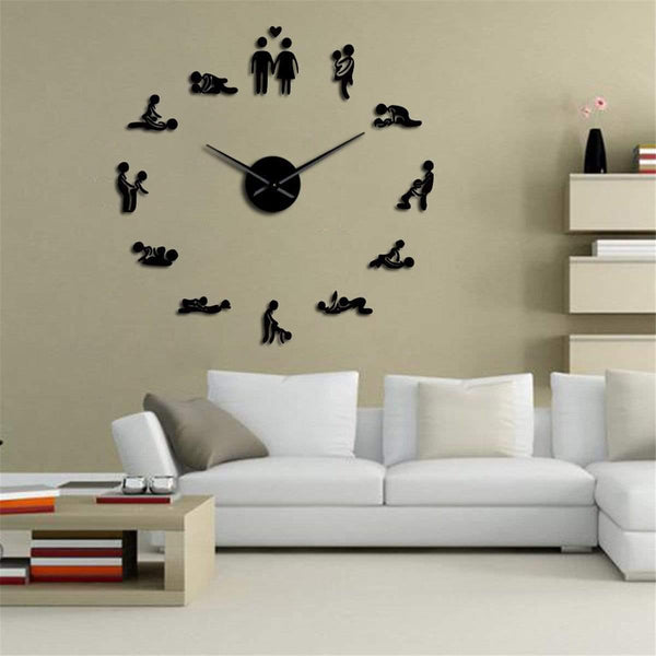 Planet Gates Love Position Mute Wall Clock Bachelorette Game Sexy Kama Sutra 3D DIY Clock Watch Funny Adult Room Decor Sticker Art New