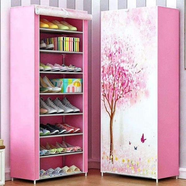 Planet Gates Love tree Shoe cabinet 9-layer 8-grid 3D drawing Non-woven fabrics large Shoe rack organizer removable shoe storage for home furniture