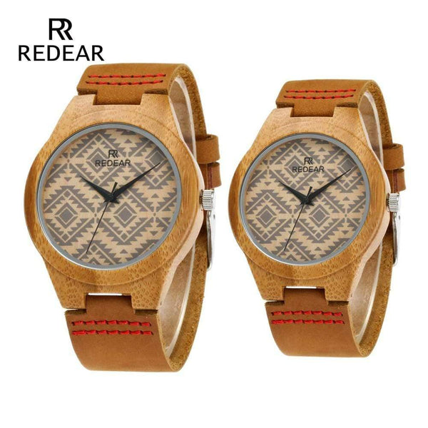 Planet Gates Lover's Bamboo Watches Retro Special Wavy Lines Women Watch Real Leather Watch Strap Birthday Gifts