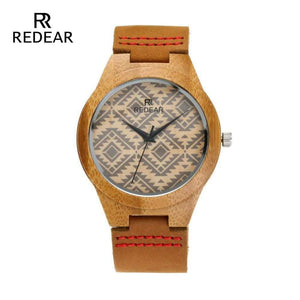 Planet Gates Lover's Bamboo Watches Retro Special Wavy Lines Women Watch Real Leather Watch Strap Birthday Gifts