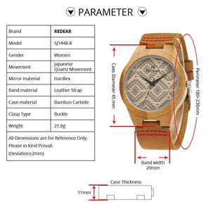 Planet Gates Lover's Bamboo Watches Retro Special Wavy Lines Women Watch Real Leather Watch Strap Birthday Gifts