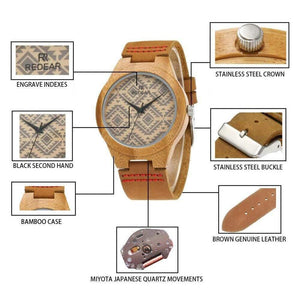 Planet Gates Lover's Bamboo Watches Retro Special Wavy Lines Women Watch Real Leather Watch Strap Birthday Gifts