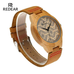 Planet Gates Lover's Bamboo Watches Retro Special Wavy Lines Women Watch Real Leather Watch Strap Birthday Gifts