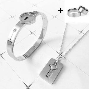 Planet Gates Lovers Jewelry Love Heart Lock Bracelet Stainless Steel Bracelets Bangles Key Pendant Necklace Jewelry Dropshipping