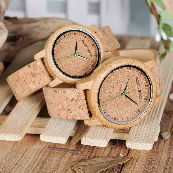 Planet Gates Lovers Watches Wooden Timepieces Handmade Cork Strap Bamboo Women Watch Luxury in Box Accept Logo Drop Shipping
