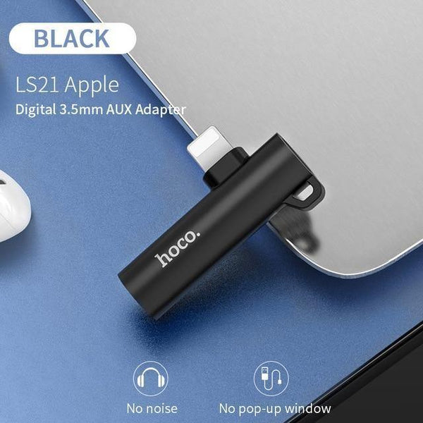 Planet Gates LS21 Black 3.5 HOCO for Lightning Converter 2 in 1 Convert to 3.5mm Jack Audio Adapter + for Lightning For iPhone 7 8 Plus X XR XS MAX Earphone