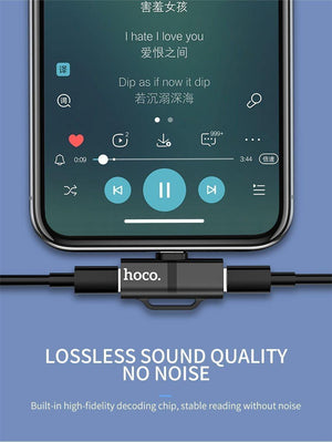 Planet Gates LS21 Silver 3.5 HOCO for Lightning Converter 2 in 1 Convert to 3.5mm Jack Audio Adapter + for Lightning For iPhone 7 8 Plus X XR XS MAX Earphone