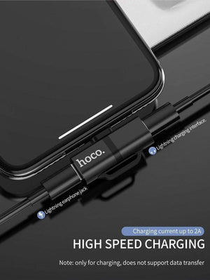 Planet Gates LS21 Silver 3.5 HOCO for Lightning Converter 2 in 1 Convert to 3.5mm Jack Audio Adapter + for Lightning For iPhone 7 8 Plus X XR XS MAX Earphone