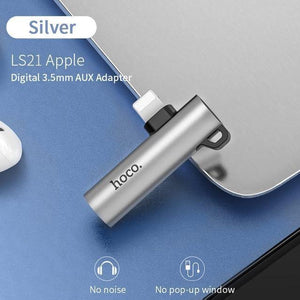 Planet Gates LS21 Silver 3.5 HOCO for Lightning Converter 2 in 1 Convert to 3.5mm Jack Audio Adapter + for Lightning For iPhone 7 8 Plus X XR XS MAX Earphone