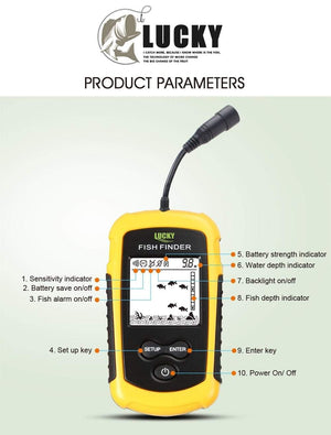 Planet Gates LUCKY FF1108-1 Portable Fish Finder Ice Fishing Sonar Sounder Alarm Transducer Fishfinder 0.7-100m Fishing Echo Sounder