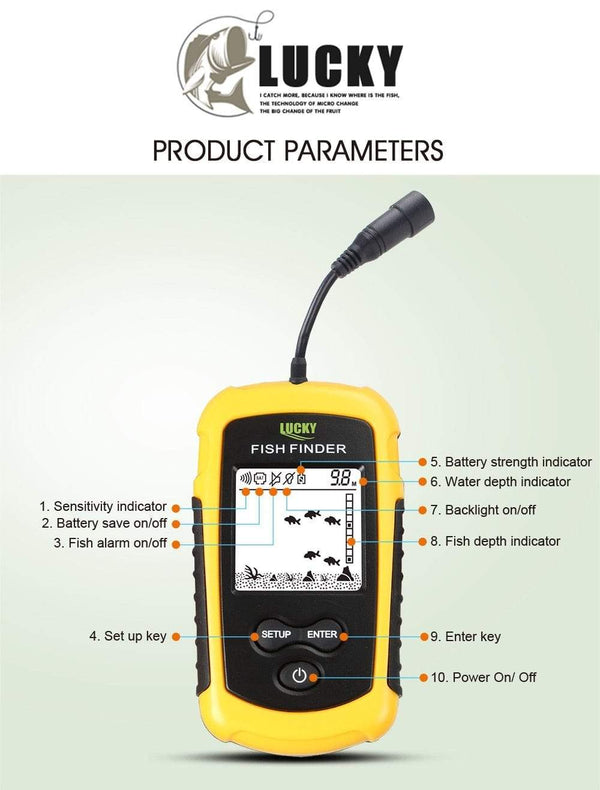 Planet Gates LUCKY FF1108-1 Portable Fish Finder Ice Fishing Sonar Sounder Alarm Transducer Fishfinder 0.7-100m Fishing Echo Sounder