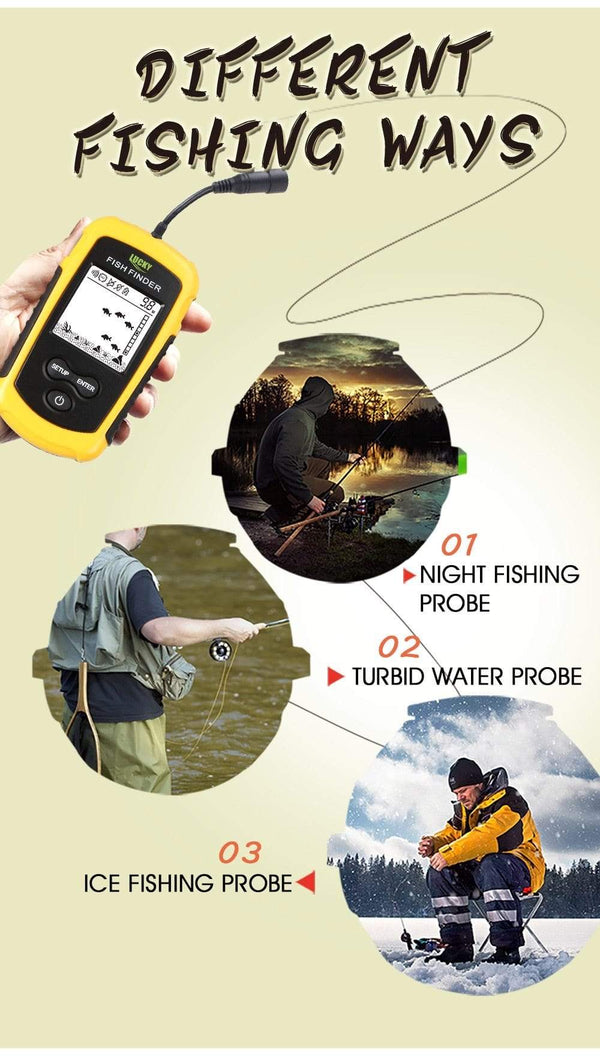 Planet Gates LUCKY FF1108-1 Portable Fish Finder Ice Fishing Sonar Sounder Alarm Transducer Fishfinder 0.7-100m Fishing Echo Sounder