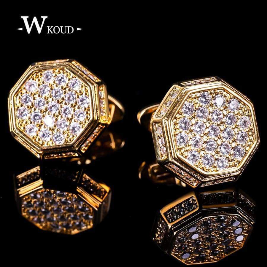 Planet Gates Luxury brand cufflinks for mens gold crystal white zircon covers glittering French cufflinks Button party wedding father gift