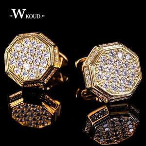 Planet Gates Luxury brand cufflinks for mens gold crystal white zircon covers glittering French cufflinks Button party wedding father gift