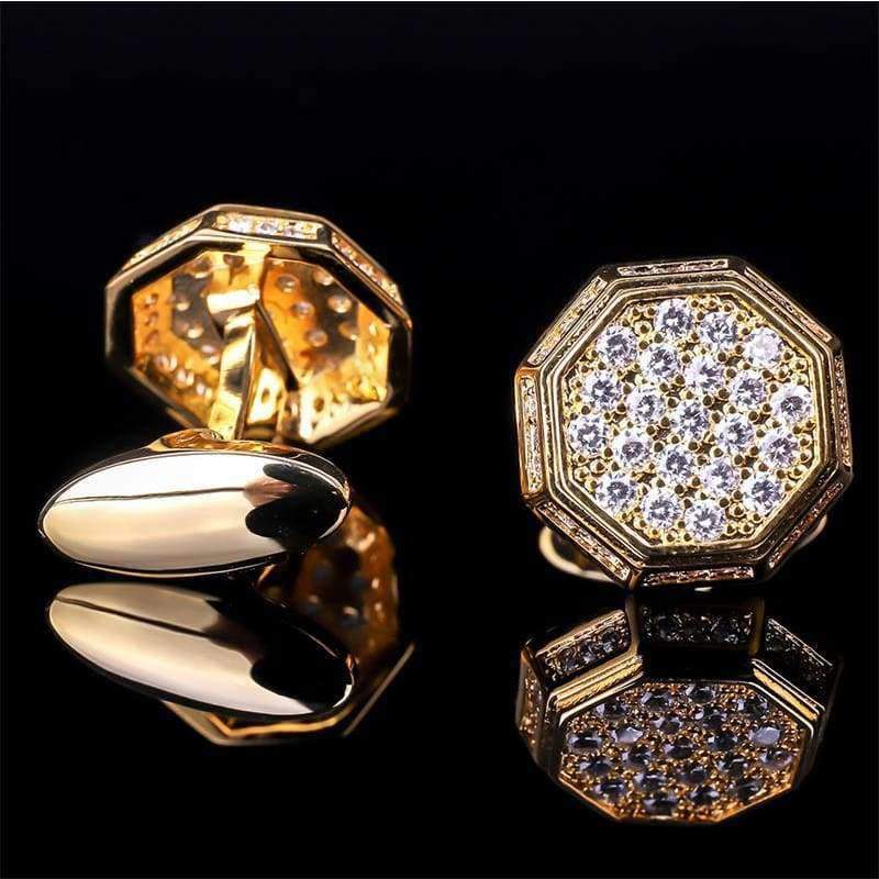 Planet Gates Luxury brand cufflinks for mens gold crystal white zircon covers glittering French cufflinks Button party wedding father gift