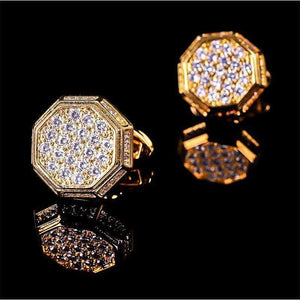 Planet Gates Luxury brand cufflinks for mens gold crystal white zircon covers glittering French cufflinks Button party wedding father gift