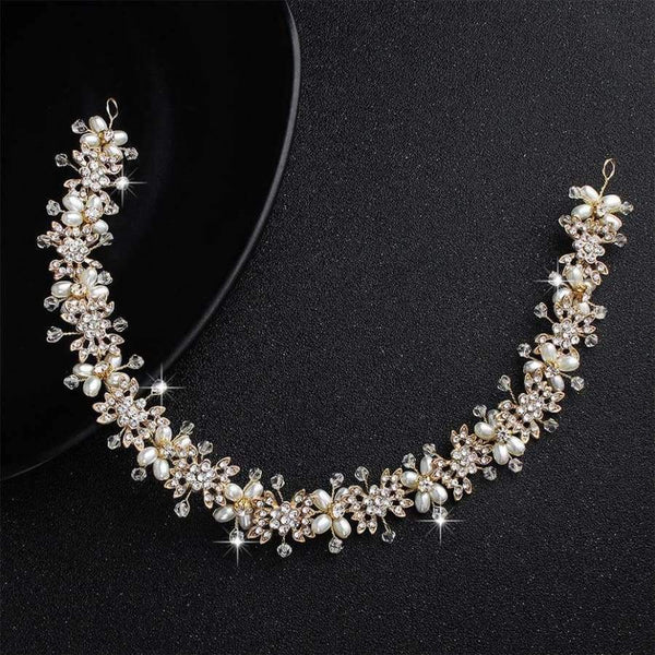 Planet Gates Luxury Clear Crystal Bridal Hair Vine Pearls Wedding Hair Jewelry Accessories Headpiece Women Crowns Pageant HS-J4506