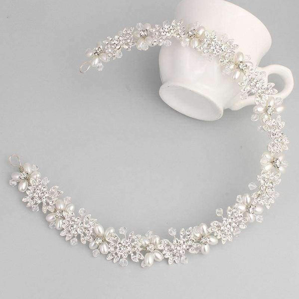 Planet Gates Luxury Clear Crystal Bridal Hair Vine Pearls Wedding Hair Jewelry Accessories Headpiece Women Crowns Pageant HS-J4506