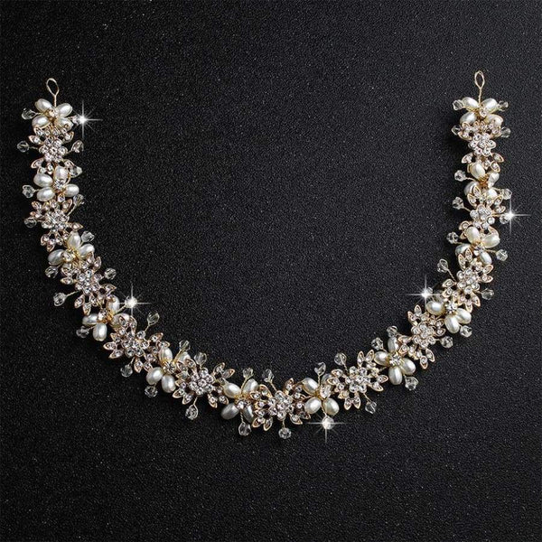 Planet Gates Luxury Clear Crystal Bridal Hair Vine Pearls Wedding Hair Jewelry Accessories Headpiece Women Crowns Pageant HS-J4506