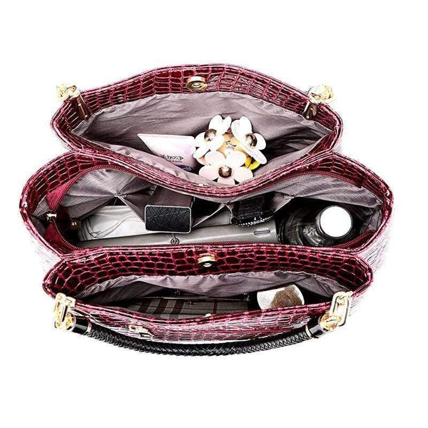 Luxury Crocodile Handbag Women Retro Three-pocket Large Shoulder Bag Female High Quality