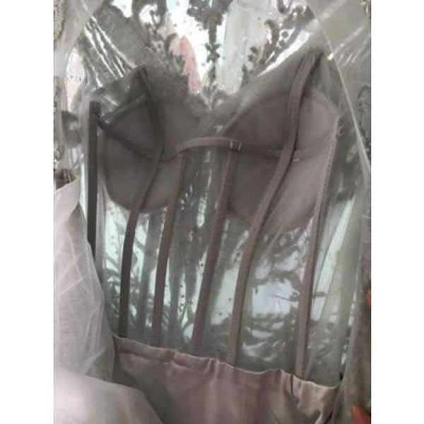 Planet Gates Luxury crystals Tassels cap sleeves sexy beaded illusion neckline design mermaid evening dress xj01980