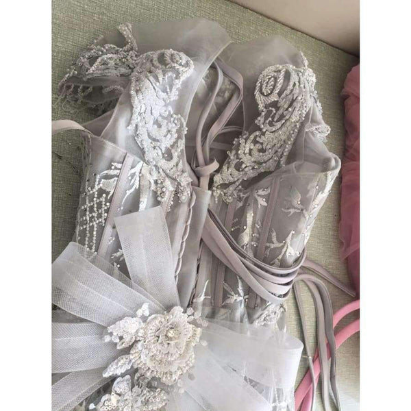 Planet Gates Luxury crystals Tassels cap sleeves sexy beaded illusion neckline design mermaid evening dress xj01980