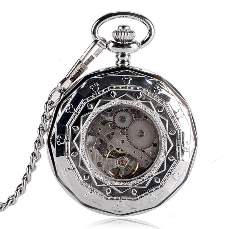Planet Gates Luxury Irregular Silver Open Face Mechancial Hand Wind Pocket Watch With Chain Men Women Gift P2036C