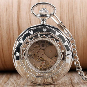 Planet Gates Luxury Irregular Silver Open Face Mechancial Hand Wind Pocket Watch With Chain Men Women Gift P2036C