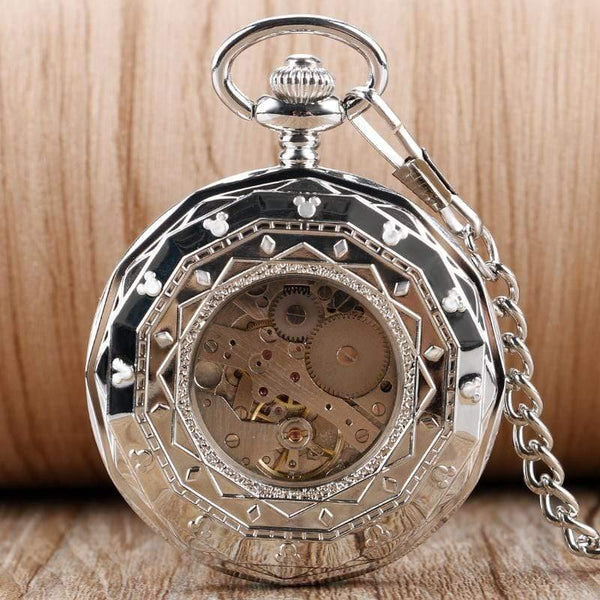 Planet Gates Luxury Irregular Silver Open Face Mechancial Hand Wind Pocket Watch With Chain Men Women Gift P2036C