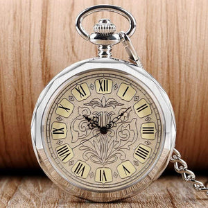Planet Gates Luxury Irregular Silver Open Face Mechancial Hand Wind Pocket Watch With Chain Men Women Gift P2036C