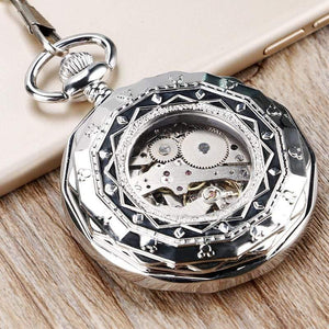 Planet Gates Luxury Irregular Silver Open Face Mechancial Hand Wind Pocket Watch With Chain Men Women Gift P2036C