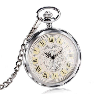 Planet Gates Luxury Irregular Silver Open Face Mechancial Hand Wind Pocket Watch With Chain Men Women Gift P2036C