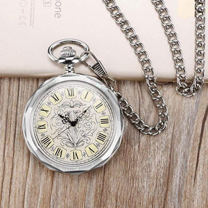 Planet Gates Luxury Irregular Silver Open Face Mechancial Hand Wind Pocket Watch With Chain Men Women Gift P2036C