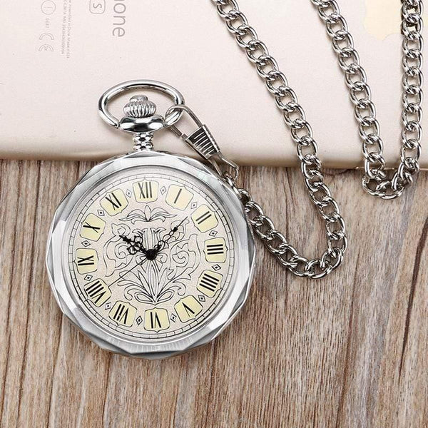 Planet Gates Luxury Irregular Silver Open Face Mechancial Hand Wind Pocket Watch With Chain Men Women Gift P2036C