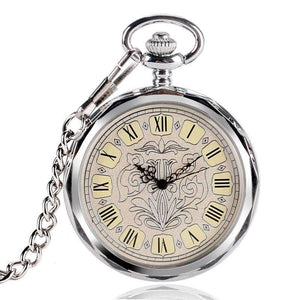 Planet Gates Luxury Irregular Silver Open Face Mechancial Hand Wind Pocket Watch With Chain Men Women Gift P2036C