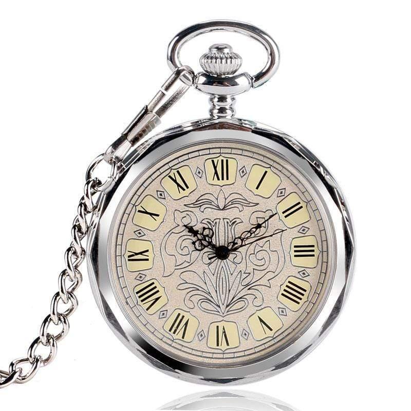 Planet Gates Luxury Irregular Silver Open Face Mechancial Hand Wind Pocket Watch With Chain Men Women Gift P2036C