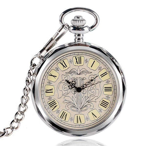 Planet Gates Luxury Irregular Silver Open Face Mechancial Hand Wind Pocket Watch With Chain Men Women Gift P2036C