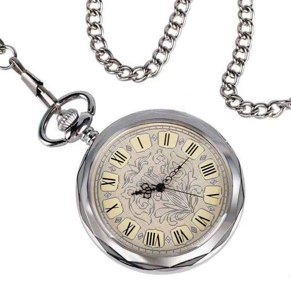 Planet Gates Luxury Irregular Silver Open Face Mechancial Hand Wind Pocket Watch With Chain Men Women Gift P2036C