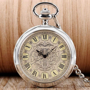 Planet Gates Luxury Irregular Silver Open Face Mechancial Hand Wind Pocket Watch With Chain Men Women Gift P2036C