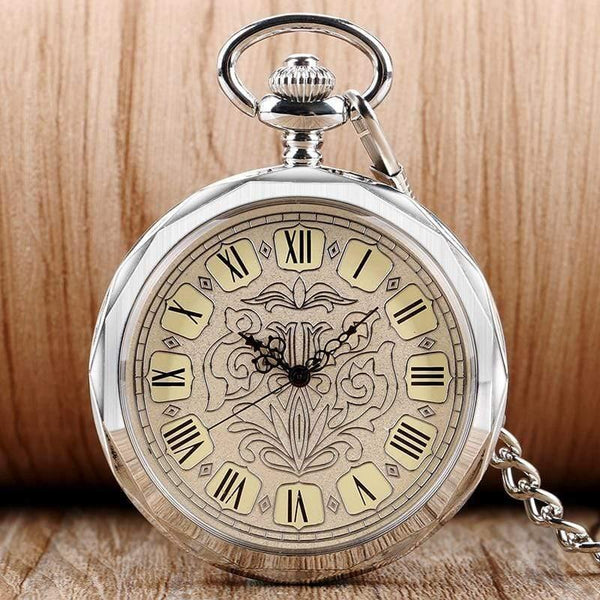 Planet Gates Luxury Irregular Silver Open Face Mechancial Hand Wind Pocket Watch With Chain Men Women Gift P2036C