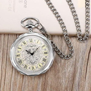 Planet Gates Luxury Irregular Silver Open Face Mechancial Hand Wind Pocket Watch With Chain Men Women Gift P2036C