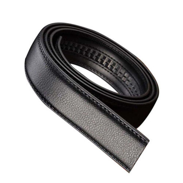 Luxury Men's Leather Automatic Ribbon Waist Strap Belt Without Buckle Black