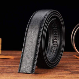 Luxury Men's Leather Automatic Ribbon Waist Strap Belt Without Buckle Black
