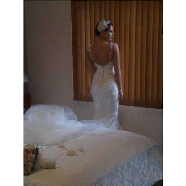 Planet Gates Luxury Mermaid Wedding Dresses Sexy Lace Appliqued Beaded Wedding Gowns Spaghetti Straps Custom Made Robe De Mariage