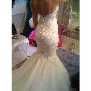 Planet Gates Luxury Mermaid Wedding Dresses Sexy Lace Appliqued Beaded Wedding Gowns Spaghetti Straps Custom Made Robe De Mariage